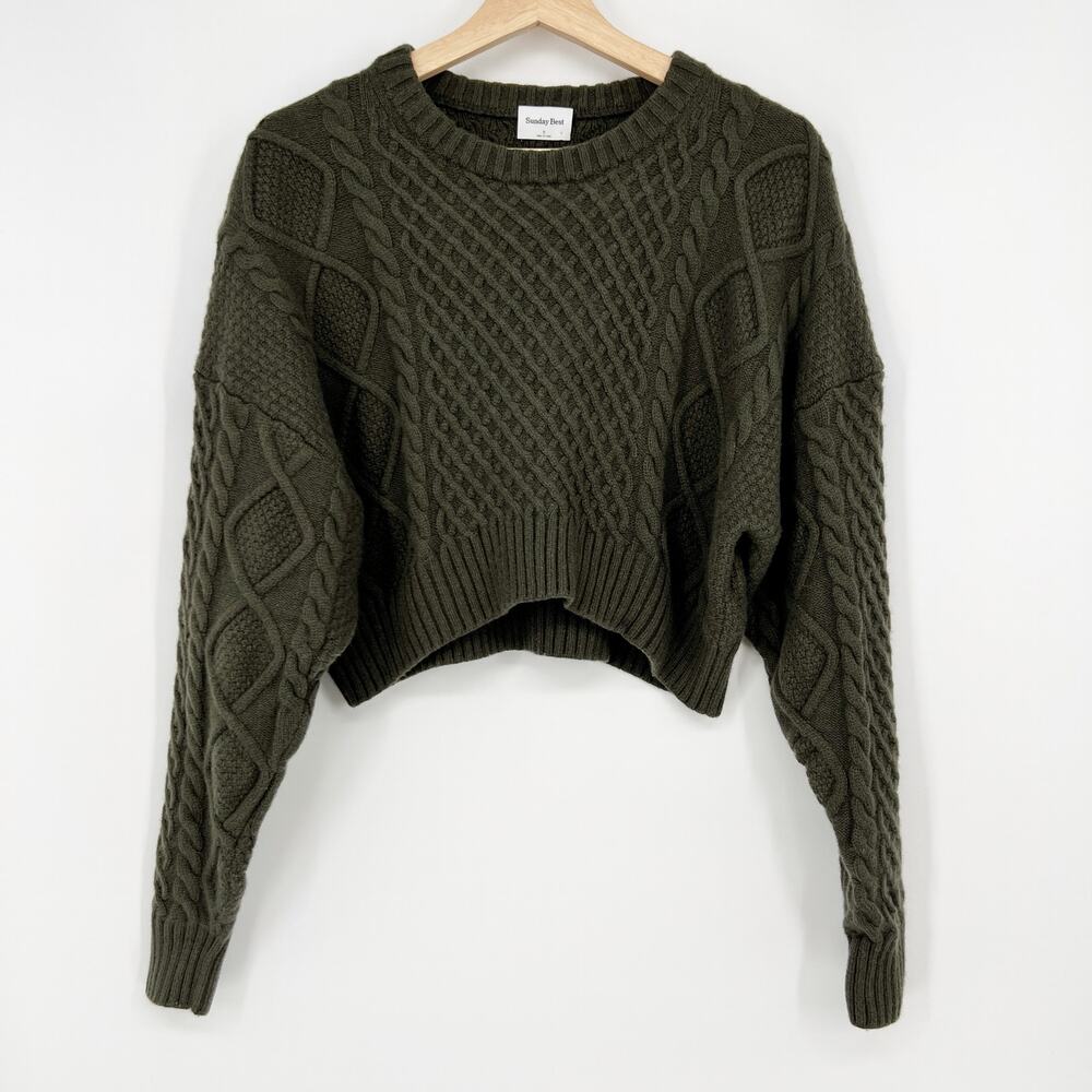 Aritzia Olive Green Cable Knit Sweater